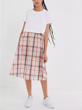 Urban Outfitters Jessie Vintage -style Plaid Midi Skirt Multicolor Rainbow check